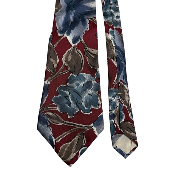 Oscar De La Renta Tie Necxwear Tie Floral Spring Burgundy Blue Tan Easter Career - Picture 1 of 8